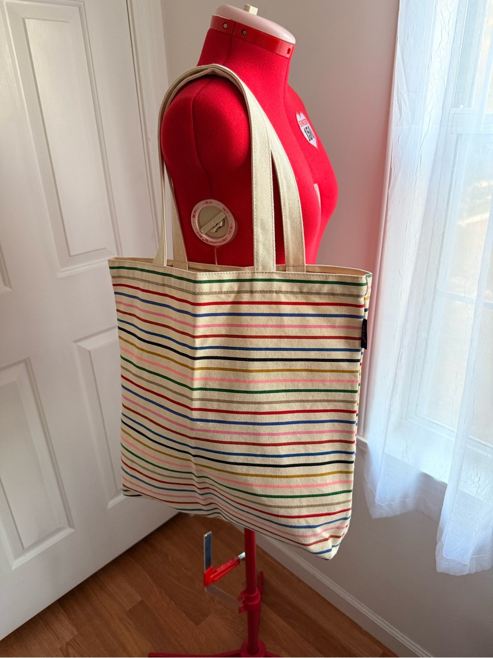 J. Crew Reusable Everyday Canvas Tote in Rainbow Mini Stripe